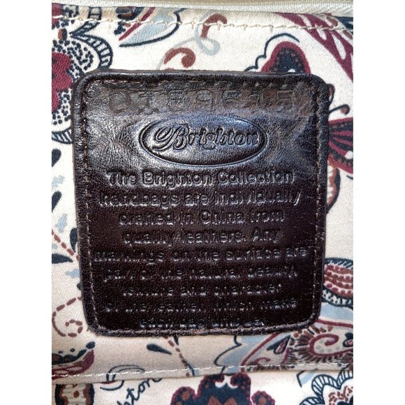 BRIGHTON Croc Embossed Brown Pebbled Leather Silver Accented Shoulder Hand Bag - Picture 13 of 13